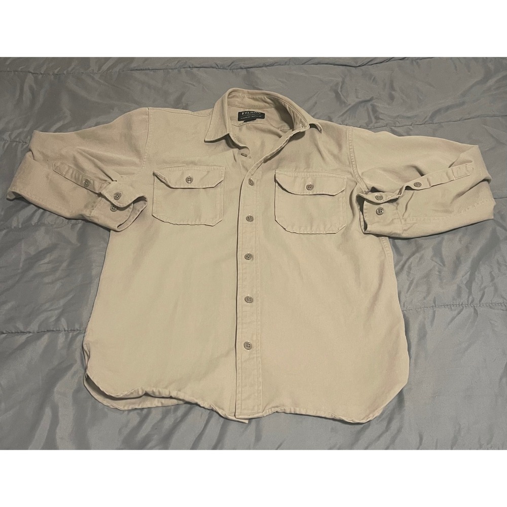 Filson Long Sleeve Button Up Work Shirt Tan Cotton Men's‎ Size S